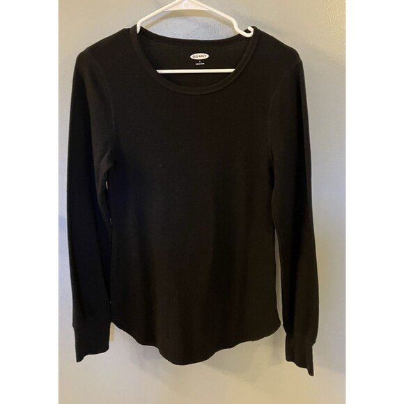 Old Navy Womens Black Long Sleeve Thermal Waffle Knit Top Sz Large - Picture 1 of 4